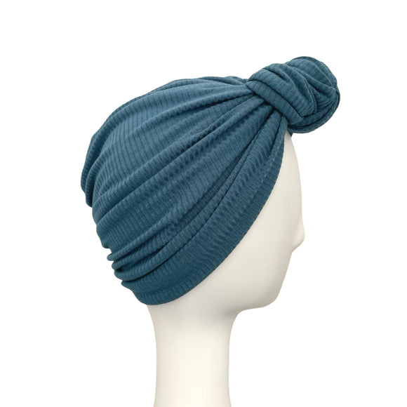 Teal Blue Elastic Ribbed Jersey Turban
