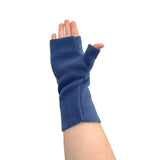 Fingerless denim blue fleece arm warmer gloves