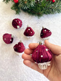 Handmade Velvet Toadstool Christmas Tree Ornaments Set of 6