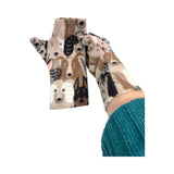 Fingerless dog print fleece gloves 