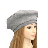 Grey Stretchy Rib Knit Beret for Women