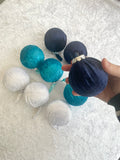 Velvet Christmas Baubles in Dark Navy, Turquoise and White