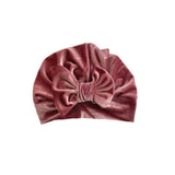 Rose Pink Bow Velvet Turban Hat 