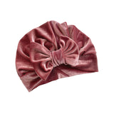 Rose Pink Bow Velvet Turban Hat 