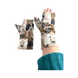 Fingerless dog print fleece gloves 