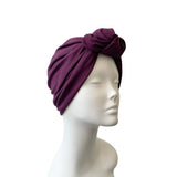 Aubergine Lined Cotton Turban Hat 