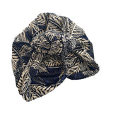 Navy Leaf Print Retro Style Turban