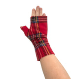 Soft chunky red tartan women's gloves 