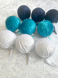 Velvet Christmas Baubles in Dark Navy, Turquoise and White