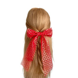 Lightweight long tail red heart ribbon hair bow