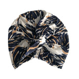 Navy Leaves on Beige Jersey Summer Turban 