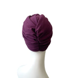 Aubergine Lined Cotton Turban Hat 