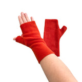 Burnt orange fingerless soft fleece autumn gloves