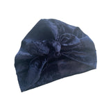 Dark Blue Soft Stretchy Velvet Bow Turban 