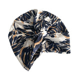 Navy Leaves on Beige Jersey Summer Turban 