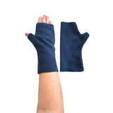 Light navy fingerless mittens for women