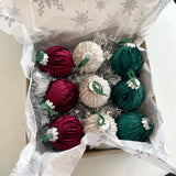 Velvet Christmas Ornaments in Green, Wine and Champagne 