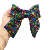 Rainbow sequin hair bow barrette clip