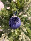 Velvet Christmas Baubles in Dark Navy, Turquoise and White