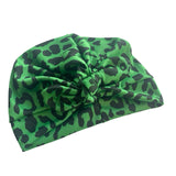 Green and Black Animal Print Bow Turban Hat