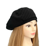 Black Warm Rib Knit Beret Hat for Ladies