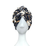 Navy Leaves on Beige Jersey Summer Turban 