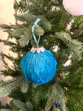 Velvet Christmas Baubles in Dark Navy, Turquoise and White