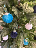 Velvet Christmas Baubles in Dark Navy, Turquoise and White