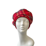 Soft Tartan Fleece Beret Hat for Women 