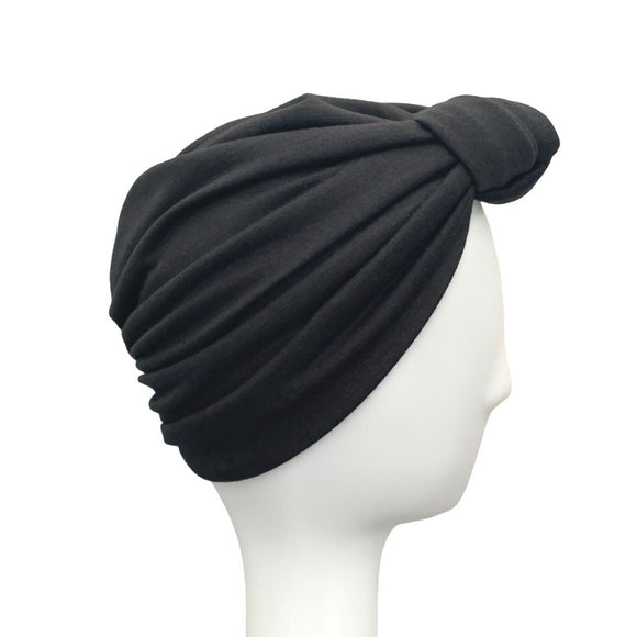 Black Stretchy Double Layered Turban Hat 