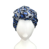 Grey and Blue Cheetah Print Swim Turban