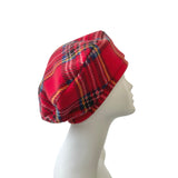 Soft Tartan Fleece Beret Hat for Women 