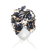 Navy Leaves on Beige Jersey Summer Turban 