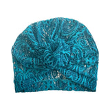 Teal Blue Soft Lace Rosette Turban 