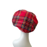 Soft Tartan Fleece Beret Hat for Women 