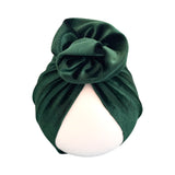 Green Stretchy Velvet Rosette Baby Girl Turban Hat 