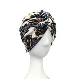 Navy Leaves on Beige Jersey Summer Turban 