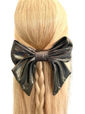 Liquid metal gold barrette hair bow clip