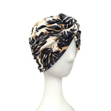 Navy Leaves on Beige Jersey Summer Turban 