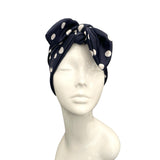 Navy Blue Polka Dot Hair Wrap Scarf