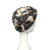 Navy Leaves on Beige Jersey Summer Turban 