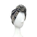 Navy Leaf Print Retro Style Turban