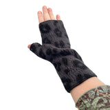 Grey and black leopard print fingerless gloves