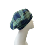 Navy and Green Tartan Retro Beret Hat