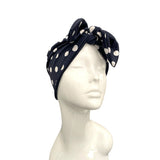 Navy Blue Polka Dot Hair Wrap Scarf