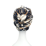 Navy Leaves on Beige Jersey Summer Turban 