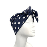 Navy Blue Polka Dot Hair Wrap Scarf