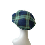 Navy and Green Tartan Retro Beret Hat