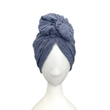 Denim Blue Elastic Pre Tied Rosette Turban