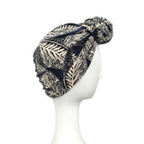 Navy Leaf Print Retro Style Turban